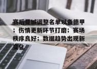 包含赛后曼城调整名单以备德甲；伤情更新环节打磨；赛场秩序良好；数据趋势出现新变化的词条